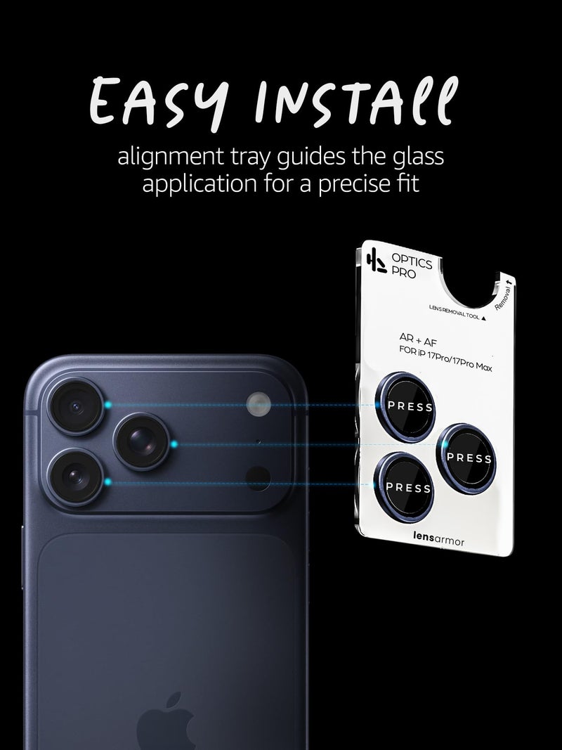 Lensarmor Compatible with iPhone 17 Pro / 17 Pro Max Camera Lens Protector Deep Blue (2-Pack) – 9H Tempered Glass, Military-Grade Anti-Scratch, Ultra-Slim Case-Friendly, Easy Install Frame - Image 4