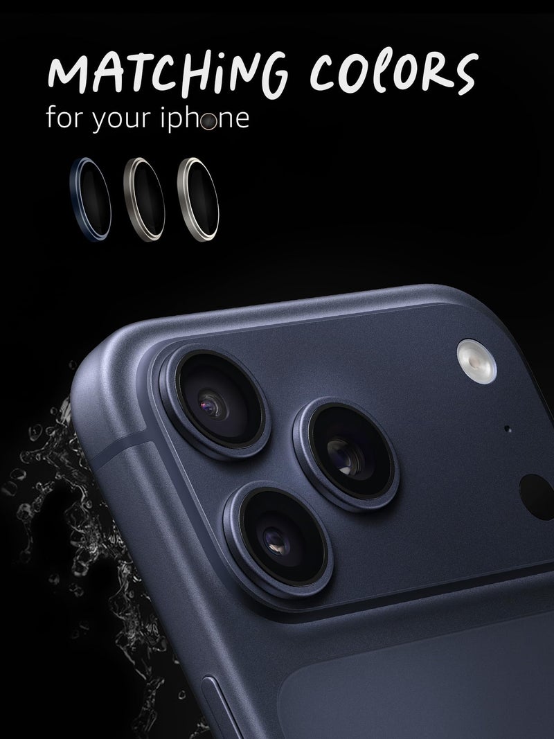 Lensarmor Compatible with iPhone 17 Pro / 17 Pro Max Camera Lens Protector Deep Blue (2-Pack) – 9H Tempered Glass, Military-Grade Anti-Scratch, Ultra-Slim Case-Friendly, Easy Install Frame - Image 3