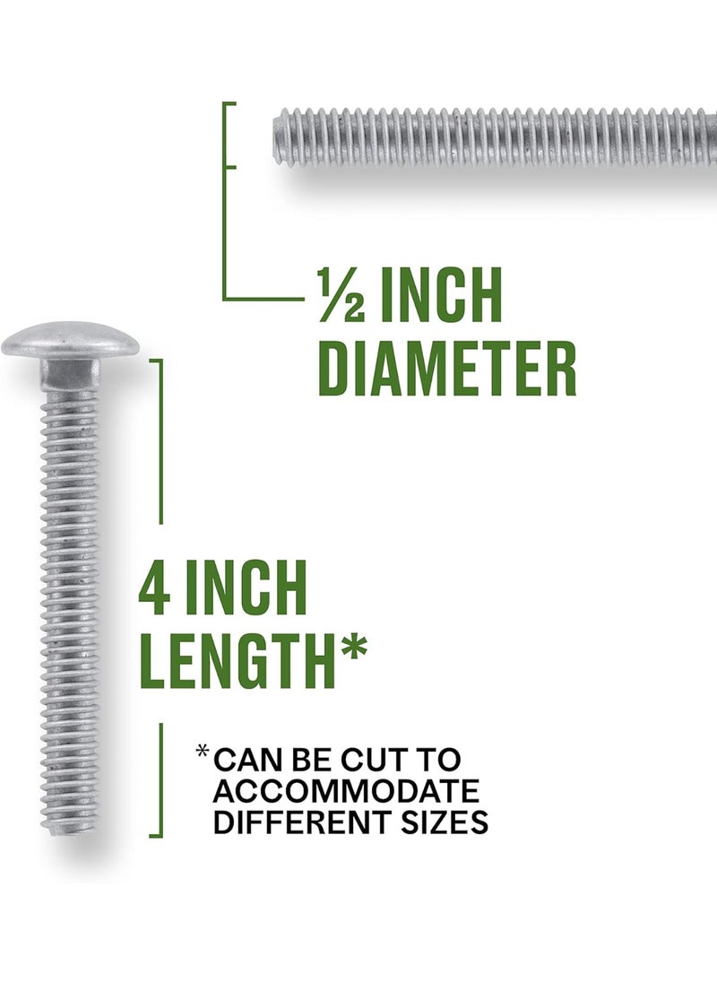 Hillman Hillman Group Galvanized Carriage Bolt 1/2” x 4”, 25 Count, Blunt Point, Alloy Steel, Self-Locking Round Head Fasteners, for Wood and Metal, No Washer Needed, Rust-Resistant (812620) 25 pack  - Image 3