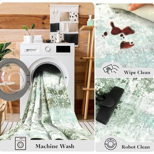 Macgace Washable Abstract Rug, 5x7 Modern Area Rugs with Non-Slip Rubber Backed for Living Room, Thin but Soft Contemporary Carpet Kitchen Bedroom Dining Room Decor, Green - Image 5