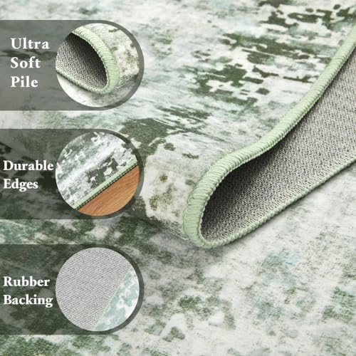 Macgace Washable Abstract Rug, 5x7 Modern Area Rugs with Non-Slip Rubber Backed for Living Room, Thin but Soft Contemporary Carpet Kitchen Bedroom Dining Room Decor, Green - Image 4