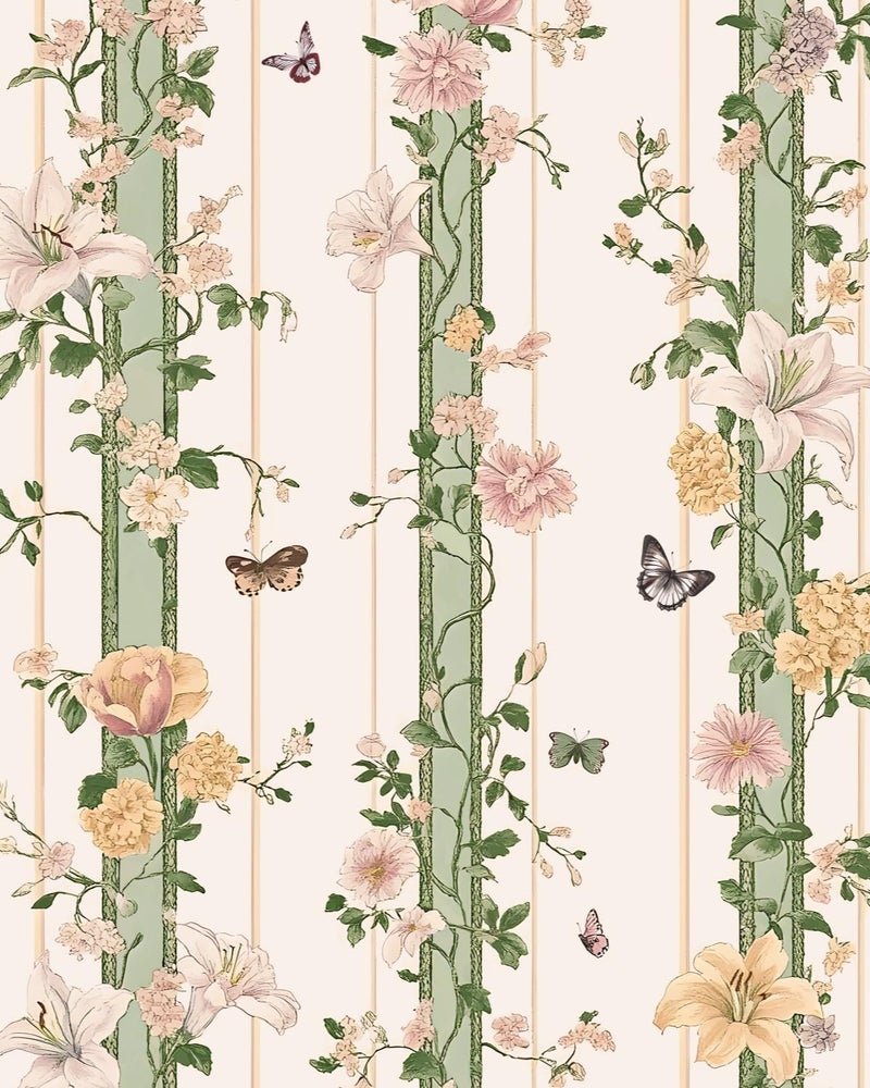 BOKEBEVE Boho Wallpaper Peel and Stick Floral Contact Paper Butterfly Wall Paper for Tabletop Bathroom Shelf Liner Removable Renter Friendly Beige Pink 17.5 x 118In - Image 1
