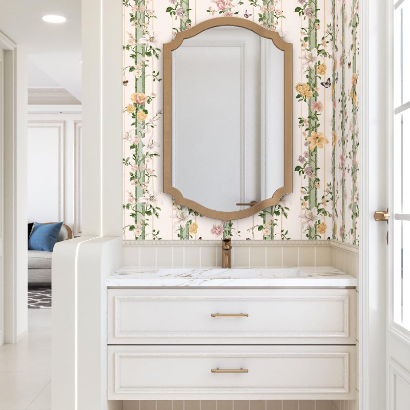 BOKEBEVE Boho Wallpaper Peel and Stick Floral Contact Paper Butterfly Wall Paper for Tabletop Bathroom Shelf Liner Removable Renter Friendly Beige Pink 17.5 x 118In - Image 3