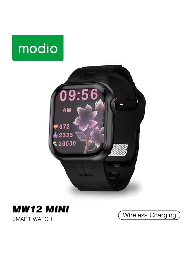Modio MW12 Mini Smartwatch 36mm HD Display With 2 Pair Straps and Charging Cable Designed for Ladies and Gents Black - Image 1
