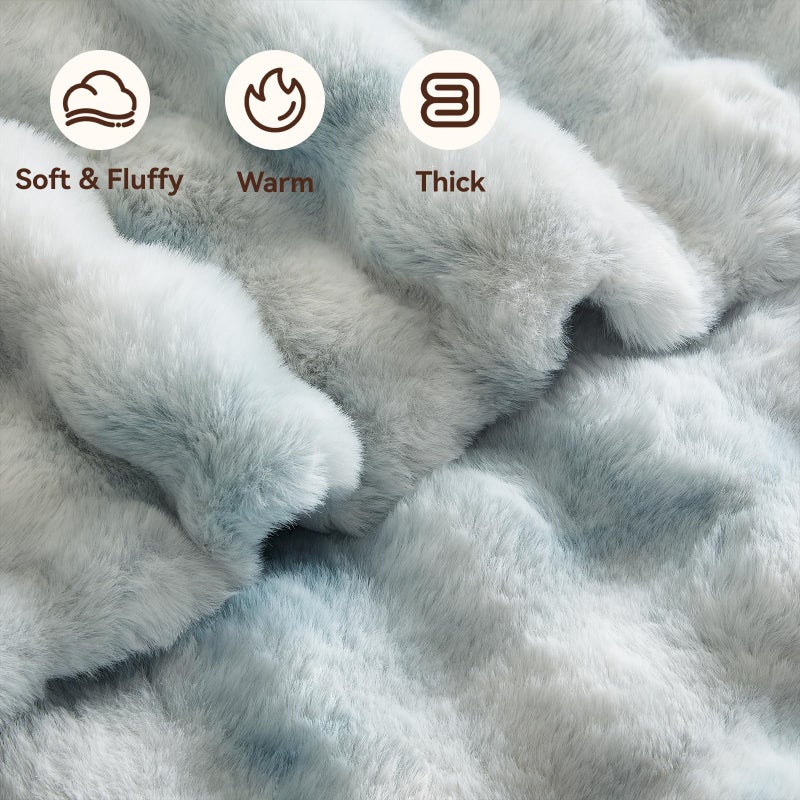 Anysay Faux Fur Throw Blanket, 1000GSM Fluffy Soft Bubble Blanket for Couch Bed, Cozy Plush Warm and Thick Blanket, Fuzzy Rabbit Throw for Living Room Bedroom 50''*60'' Tie-dye Blue - Image 2