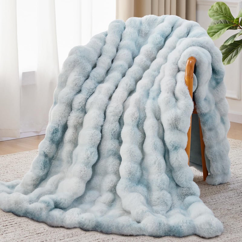 Anysay Faux Fur Throw Blanket, 1000GSM Fluffy Soft Bubble Blanket for Couch Bed, Cozy Plush Warm and Thick Blanket, Fuzzy Rabbit Throw for Living Room Bedroom 50''*60'' Tie-dye Blue - Image 1
