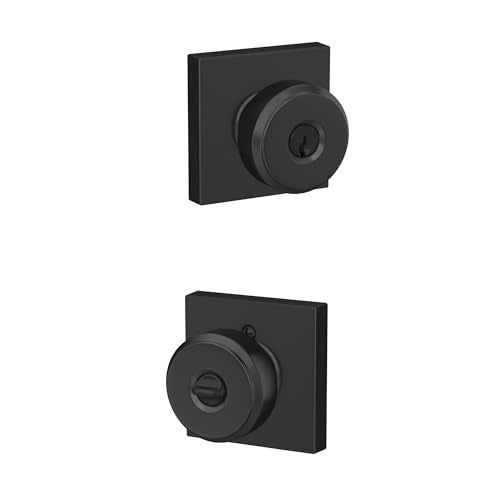 Schlage F51A BWE 622 COL Bowery Door Knob with Collins Trim Keyed Entry Lock Matte Black