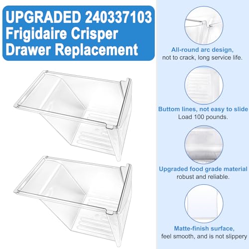 Alvar [2 PACK] UPGRADED 240337103 Crisper Bin Drawer Replacement for Frigidaire Kenmore Refrigerator Drawer Replacement, Fridge Drawer for Frigidaire Replacement Drawer Parts AP2115741, 240337100, 240337102 - Image 3