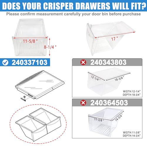 Alvar [2 PACK] UPGRADED 240337103 Crisper Bin Drawer Replacement for Frigidaire Kenmore Refrigerator Drawer Replacement, Fridge Drawer for Frigidaire Replacement Drawer Parts AP2115741, 240337100, 240337102 - Image 2