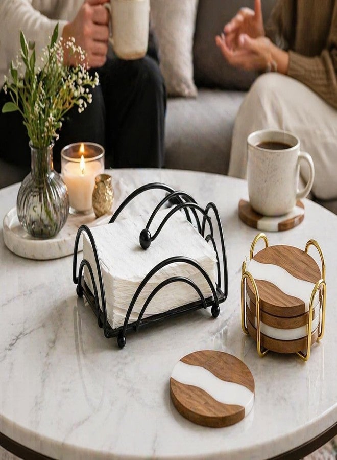 CentraLit Napkin Holder for Dining Table | Modern Metal Tissue Holder with Weighted Arm for Kitchen, Tabletop & Parties | Premium Decorative Paper Napkin Stand (Black) - Image 2