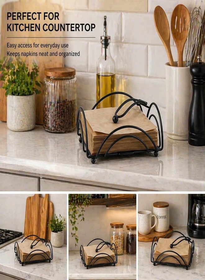 CentraLit Napkin Holder for Dining Table | Modern Metal Tissue Holder with Weighted Arm for Kitchen, Tabletop & Parties | Premium Decorative Paper Napkin Stand (Black) - Image 3