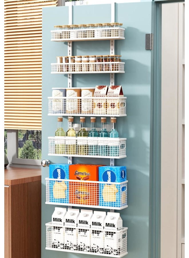 Bunoxea 6-Tier Over The Door Pantry Organizer,Hanging Spice Rack,Over Door Adjustable Basket with Handle,Pantry Organization And Storage, Laundry Room,Bathroom,Large Capacity,D5.3xW15.7xH60.9in - Image 1