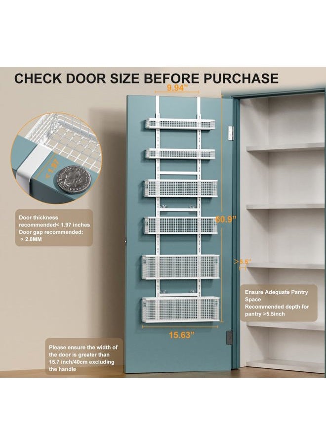Bunoxea 6-Tier Over The Door Pantry Organizer,Hanging Spice Rack,Over Door Adjustable Basket with Handle,Pantry Organization And Storage, Laundry Room,Bathroom,Large Capacity,D5.3xW15.7xH60.9in - Image 2