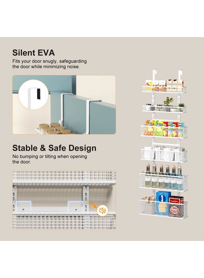 Bunoxea 6-Tier Over The Door Pantry Organizer,Hanging Spice Rack,Over Door Adjustable Basket with Handle,Pantry Organization And Storage, Laundry Room,Bathroom,Large Capacity,D5.3xW15.7xH60.9in - Image 4