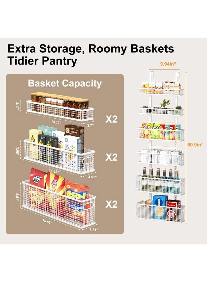 Bunoxea 6-Tier Over The Door Pantry Organizer,Hanging Spice Rack,Over Door Adjustable Basket with Handle,Pantry Organization And Storage, Laundry Room,Bathroom,Large Capacity,D5.3xW15.7xH60.9in - Image 5