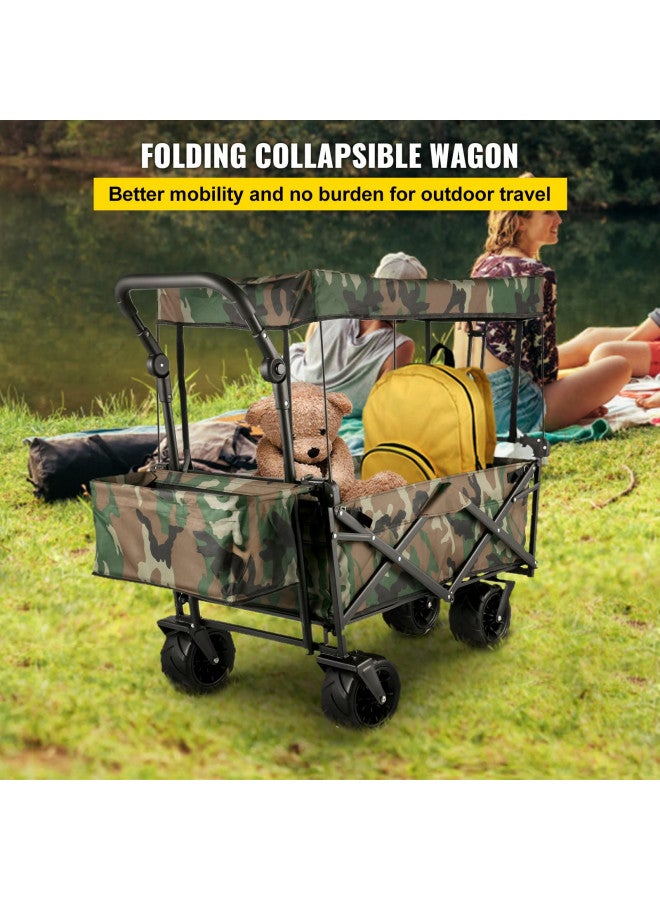 Happybuy Happbuy Collapsible Folding Wagon with Removable Canopy, Heavy Duty Foldable Wagon Utility Cart for Garden, Camping, Grocery Cart, Beach Wagon Cart with Wheels and Rear Storage, Camouflage - Image 2