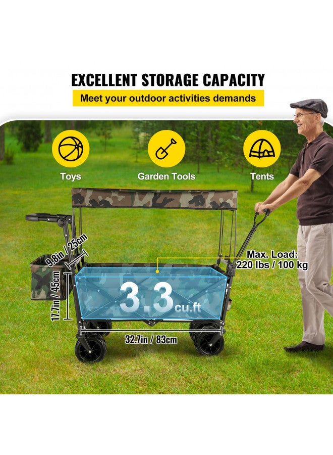 Happybuy Happbuy Collapsible Folding Wagon with Removable Canopy, Heavy Duty Foldable Wagon Utility Cart for Garden, Camping, Grocery Cart, Beach Wagon Cart with Wheels and Rear Storage, Camouflage - Image 3