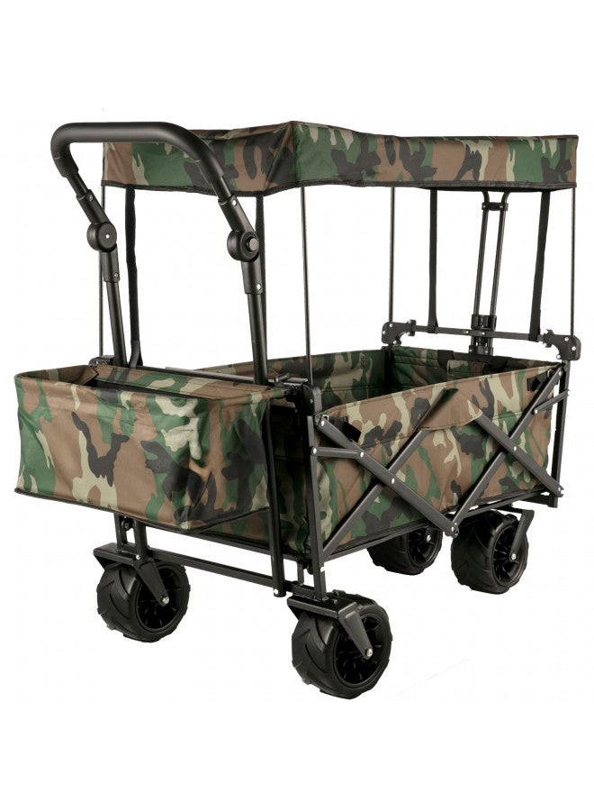 Happybuy Happbuy Collapsible Folding Wagon with Removable Canopy, Heavy Duty Foldable Wagon Utility Cart for Garden, Camping, Grocery Cart, Beach Wagon Cart with Wheels and Rear Storage, Camouflage - Image 1