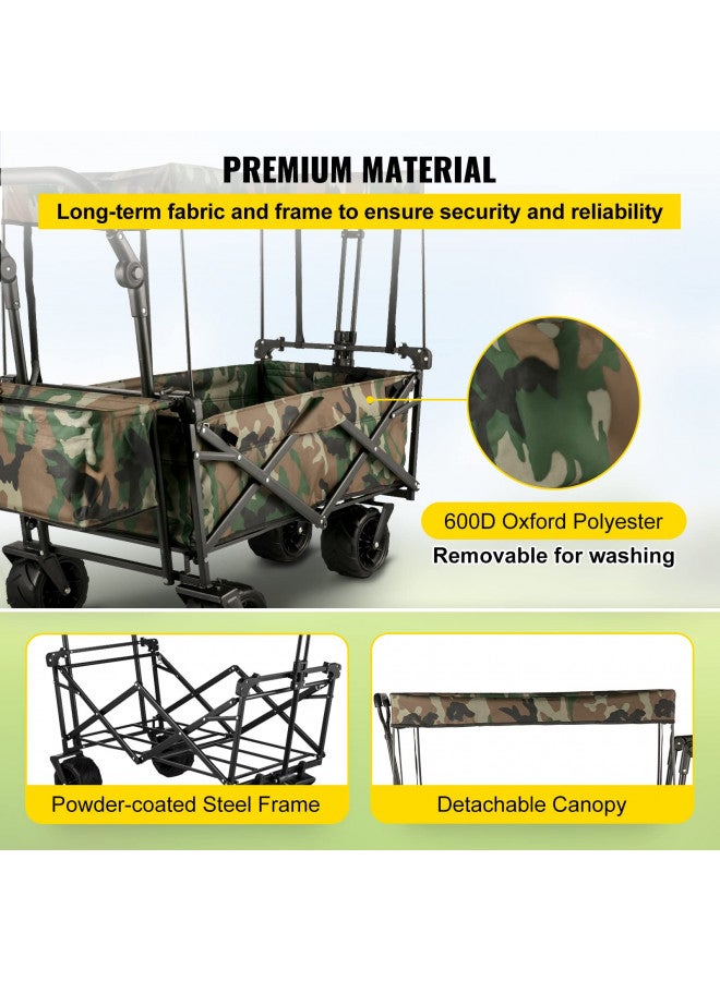 Happybuy Happbuy Collapsible Folding Wagon with Removable Canopy, Heavy Duty Foldable Wagon Utility Cart for Garden, Camping, Grocery Cart, Beach Wagon Cart with Wheels and Rear Storage, Camouflage - Image 4
