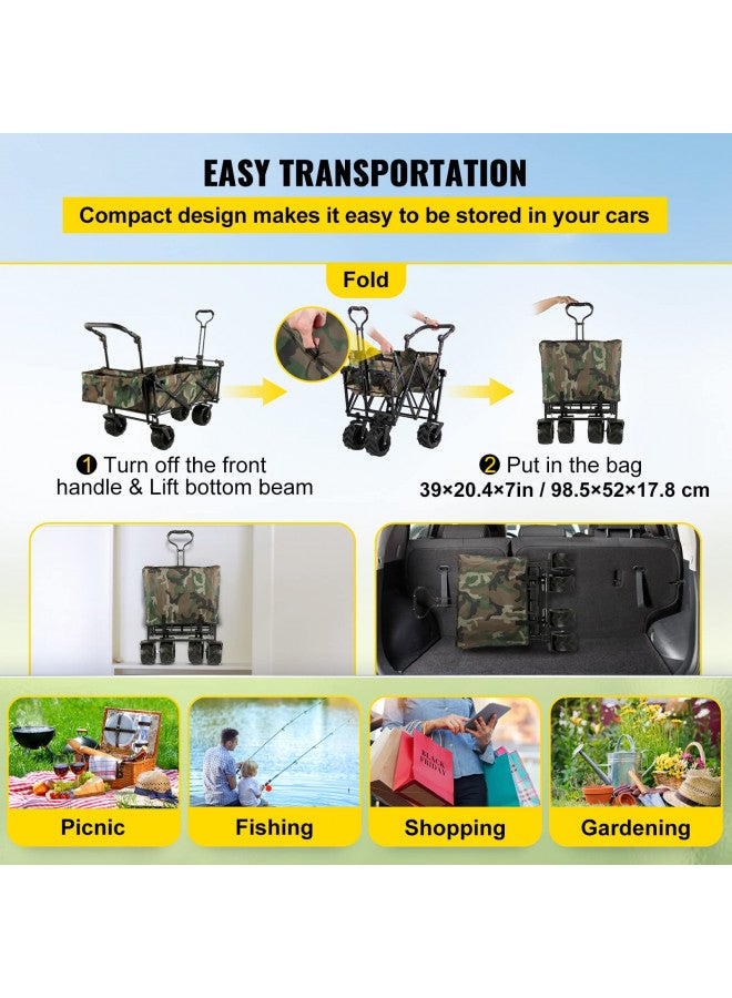 Happybuy Happbuy Collapsible Folding Wagon with Removable Canopy, Heavy Duty Foldable Wagon Utility Cart for Garden, Camping, Grocery Cart, Beach Wagon Cart with Wheels and Rear Storage, Camouflage - Image 5