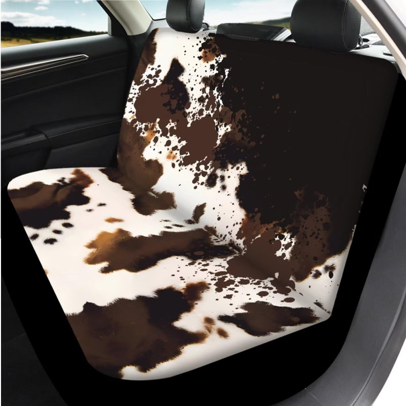 DBBXHZJY 14 Pcs Cow Print Car Seat Covers Brown with Steering Wheel Cover,Armrest Cushion,Seat Belt Covers Cup Holder with Keychain,Brown Cow Auto Interior Protector Set Unverisal Fit Cars SUV Turcks - Image 3