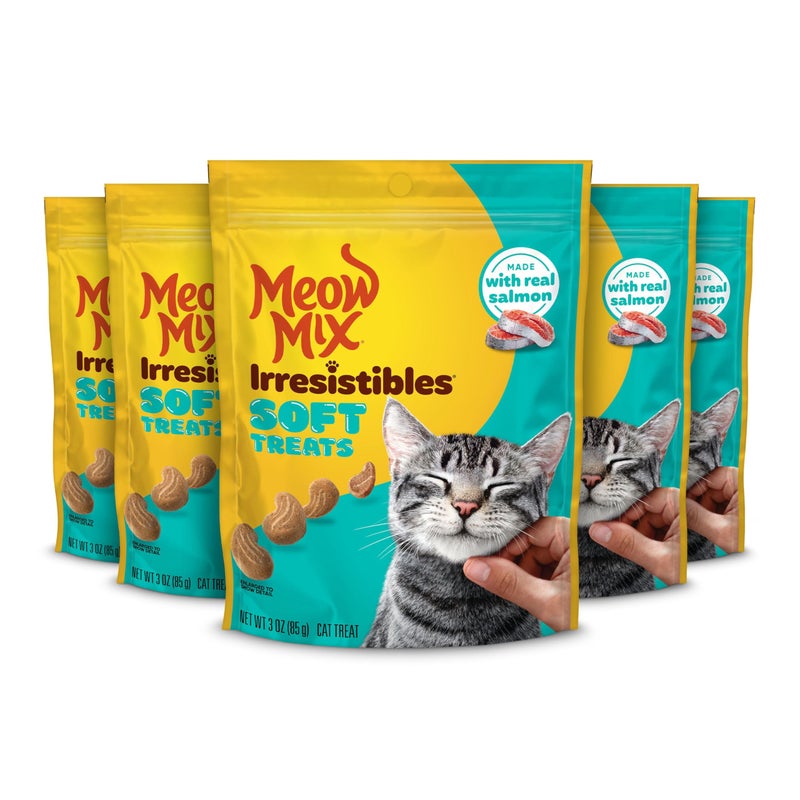 Meow Mix Irresistibles Soft Cat Treats Made With Real Salmon, 3 Oz. Pouch (Pack of 5) - Image 1