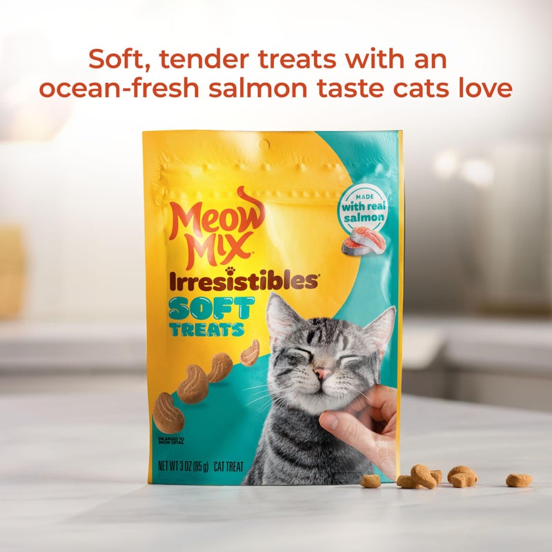 Meow Mix Irresistibles Soft Cat Treats Made With Real Salmon, 3 Oz. Pouch (Pack of 5) - Image 2