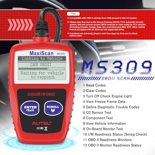 Autel MS309 Universal OBD2 Scanner Engine Fault Reader, Read Clear Codes, View Freeze Frame Data, I/M Readiness Smog Check CAN Diagnostic Scan Tool - Image 2
