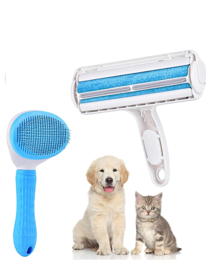 SYOSI فرشاة إزالة شعر الحيوانات قابلة لإعادة الاستخدام لإزالة الشعر من الكلاب والقطط سهلة التنظيف الذاتي من السجاد والأثاث عبوة 2 - Image 1