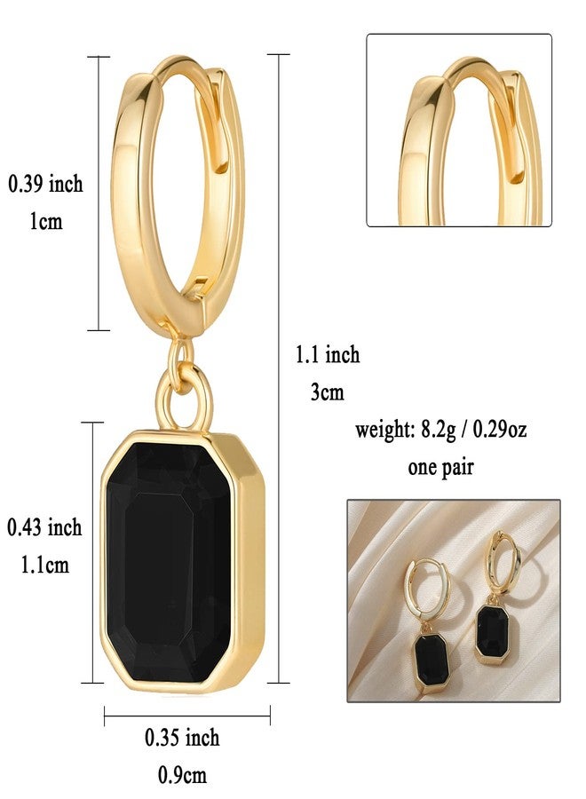 Lourny Birthstone Crystal Dangle Drop Earrings, 18K Gold Plated Huggie Hoop Hypoallergenic Earring Jewelry Gifts for Women (Black), One Size, Brass, No Gemstone - Image 2