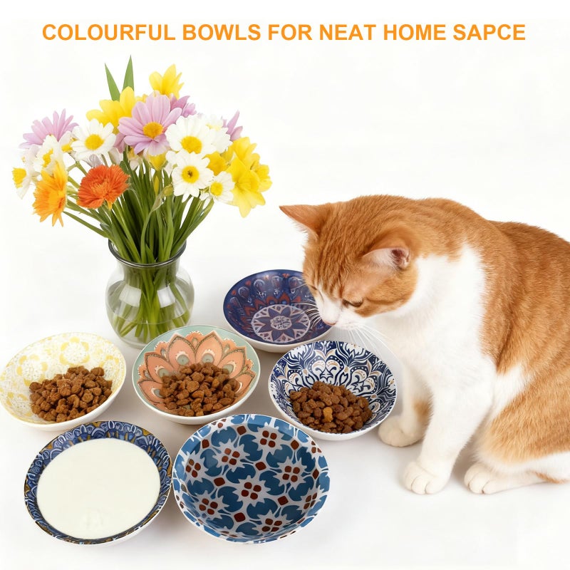 HAPPY KIT Ceramic Cat Food Bowls,6 Pack Colorful Cat Bowls Set,Anti-Slip Cats Dishes,Whisker Friendly Wide Pet Bowls for Indoor,5.75 inch Cute Kitten Plates for Wet and Dry Food Water - Image 5