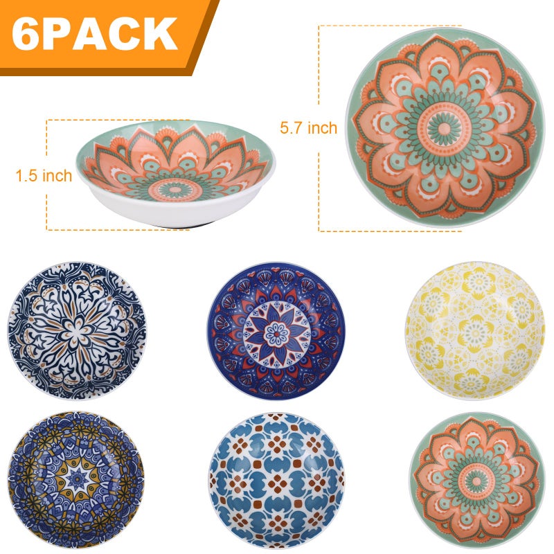 HAPPY KIT Ceramic Cat Food Bowls,6 Pack Colorful Cat Bowls Set,Anti-Slip Cats Dishes,Whisker Friendly Wide Pet Bowls for Indoor,5.75 inch Cute Kitten Plates for Wet and Dry Food Water - Image 2