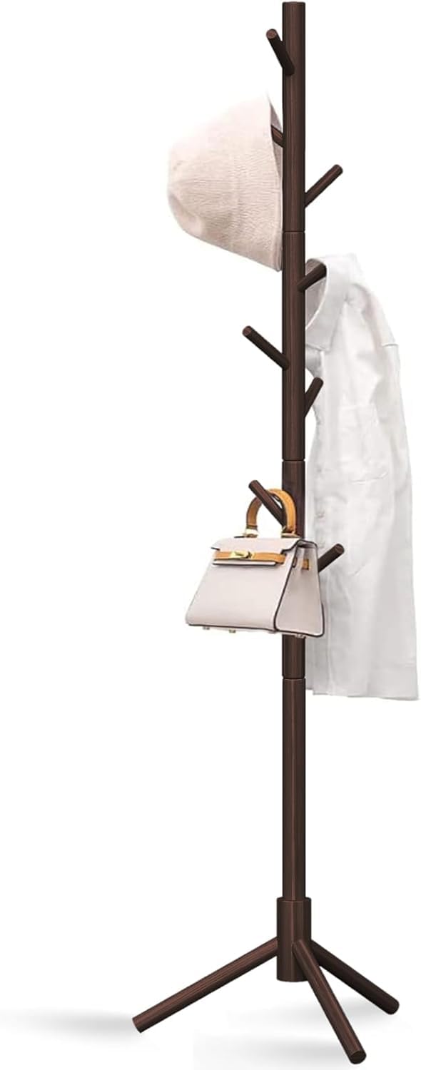 Ash  Roh Ash & Roh Natural Wooden Coat Rack Stand With Hooks Adjustable Height, Easy Assembly, Sturdy Solid Base for Coats, Hats, Handbags Entryway, Hallway, Bedroom, Office (Walnut, 92-3) - Image 1