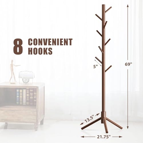 Ash  Roh Ash & Roh Natural Wooden Coat Rack Stand With Hooks Adjustable Height, Easy Assembly, Sturdy Solid Base for Coats, Hats, Handbags Entryway, Hallway, Bedroom, Office (Walnut, 92-3) - Image 5