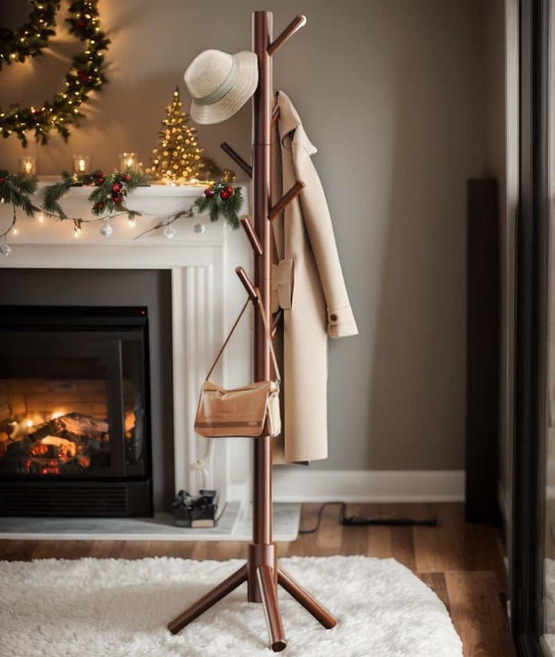 Ash  Roh Ash & Roh Natural Wooden Coat Rack Stand With Hooks Adjustable Height, Easy Assembly, Sturdy Solid Base for Coats, Hats, Handbags Entryway, Hallway, Bedroom, Office (Walnut, 92-3) - Image 4
