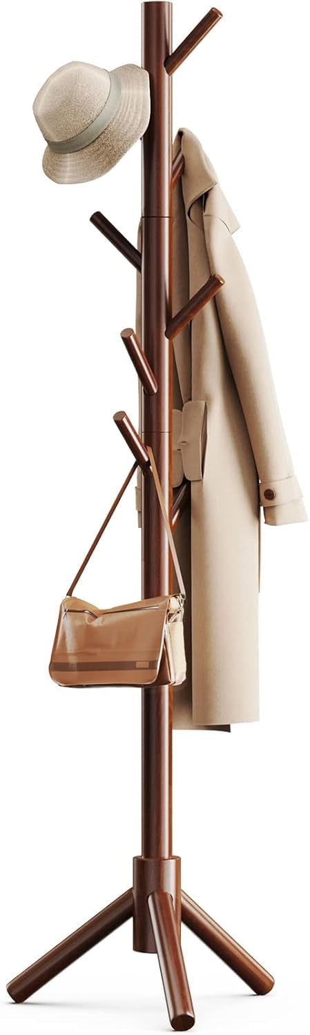 Ash  Roh Ash & Roh Natural Wooden Coat Rack Stand With Hooks Adjustable Height, Easy Assembly, Sturdy Solid Base for Coats, Hats, Handbags Entryway, Hallway, Bedroom, Office (Walnut, 92-3) - Image 2