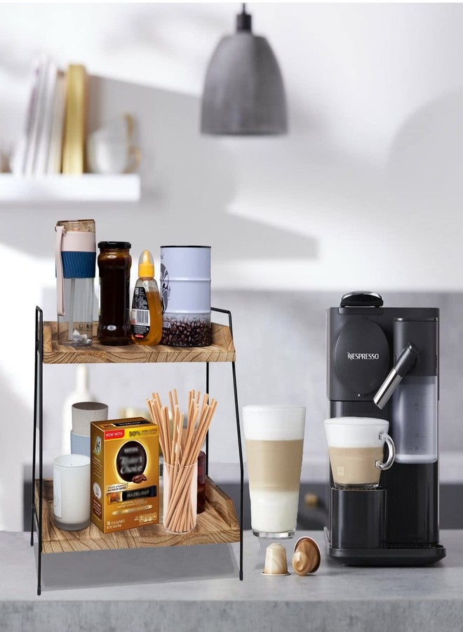 QUALLON Coffee Bar Accessories and Organizer, Coffee Station Organizer 2 Tier Bathroom Counter Organizer, Wood Coffee Tray, Bathroom Vanity Organizer, Countertop Shelf for Kitchen, Coffee Lover - Image 3