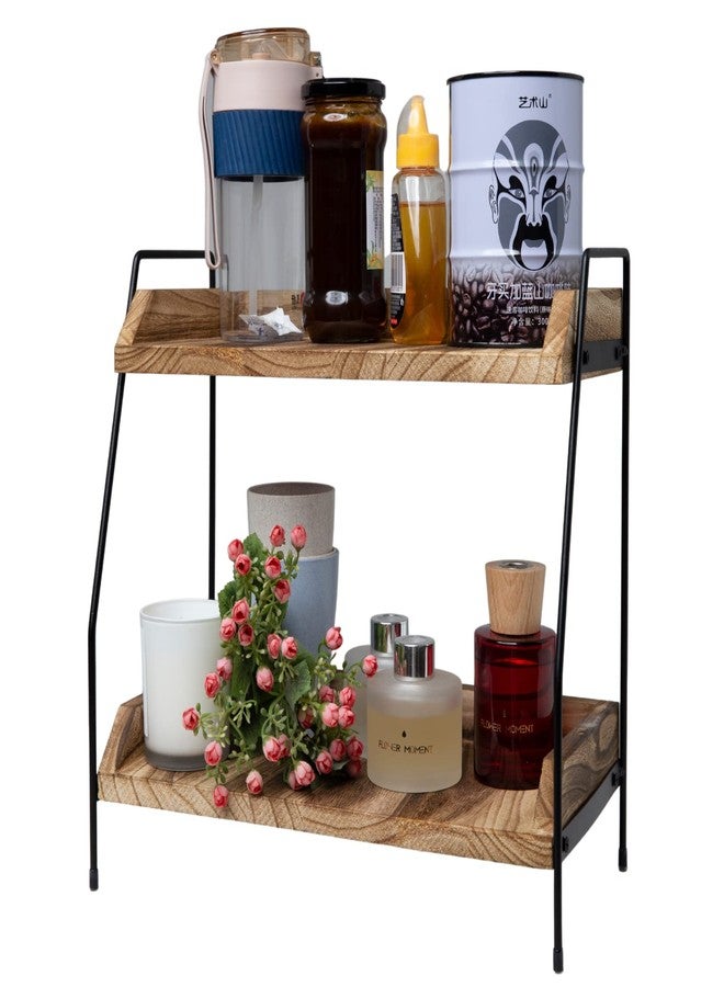 QUALLON Coffee Bar Accessories and Organizer, Coffee Station Organizer 2 Tier Bathroom Counter Organizer, Wood Coffee Tray, Bathroom Vanity Organizer, Countertop Shelf for Kitchen, Coffee Lover - Image 1