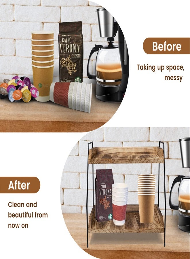 QUALLON Coffee Bar Accessories and Organizer, Coffee Station Organizer 2 Tier Bathroom Counter Organizer, Wood Coffee Tray, Bathroom Vanity Organizer, Countertop Shelf for Kitchen, Coffee Lover - Image 5