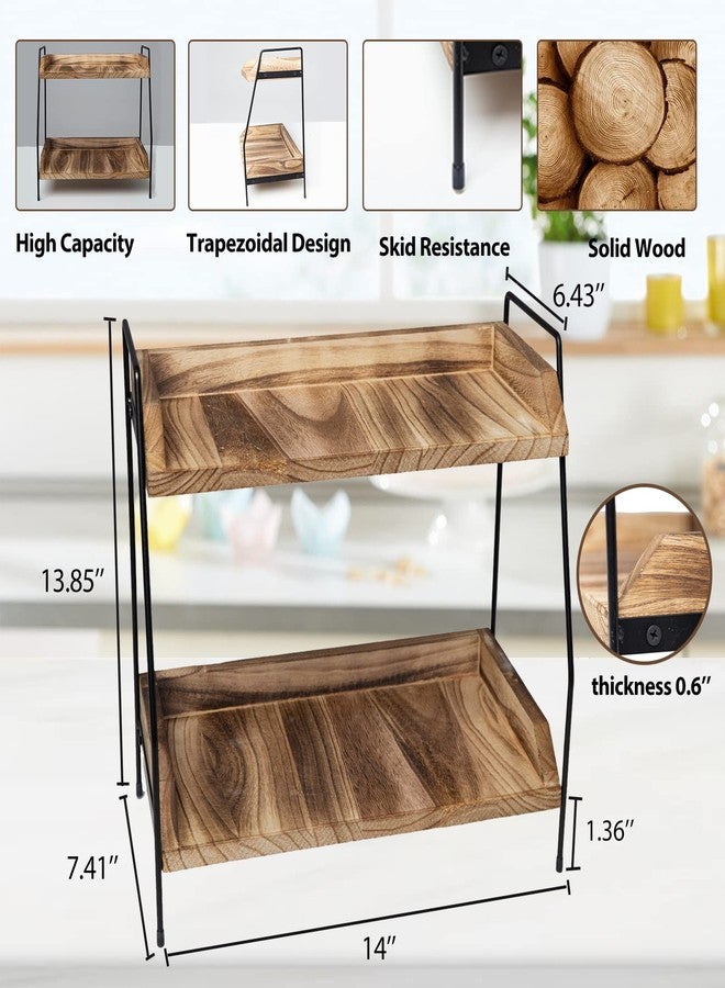 QUALLON Coffee Bar Accessories and Organizer, Coffee Station Organizer 2 Tier Bathroom Counter Organizer, Wood Coffee Tray, Bathroom Vanity Organizer, Countertop Shelf for Kitchen, Coffee Lover - Image 2