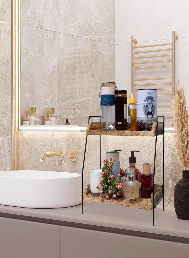 QUALLON Coffee Bar Accessories and Organizer, Coffee Station Organizer 2 Tier Bathroom Counter Organizer, Wood Coffee Tray, Bathroom Vanity Organizer, Countertop Shelf for Kitchen, Coffee Lover - Image 4