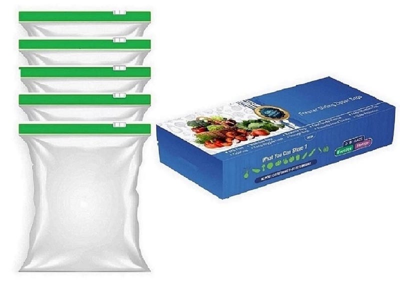 VONITY Ziplock Pouch Veg Bag Ziplock Bag For Storage Freezer REUSABLE Zipper Bags Ziplock Plastic Bags For Fridge Food Storage Zip lock bags Medium Size colour green pack of 5 - Image 1