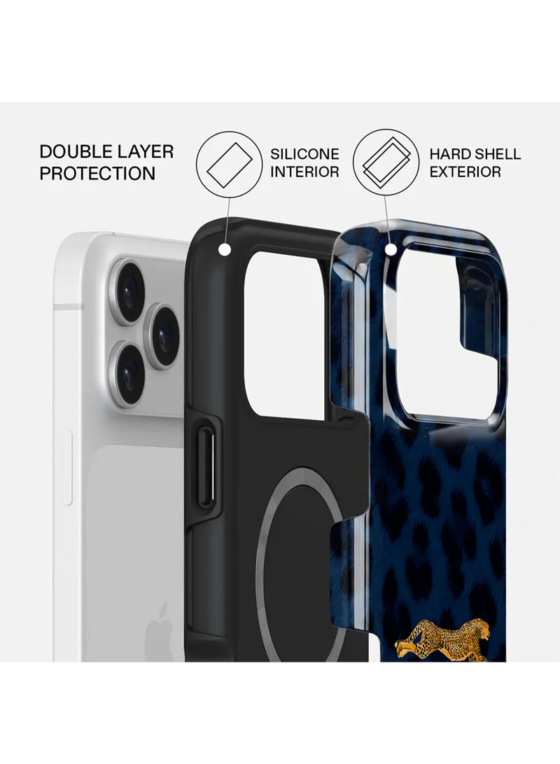 Mobcos iPhone 18 Pro Max Blue Leopard Premium Case Compatible with Hybrid Dual-Layer Hard Shell + Silicone Protection - Scratch-Resistant Shockproof Mobile Cover