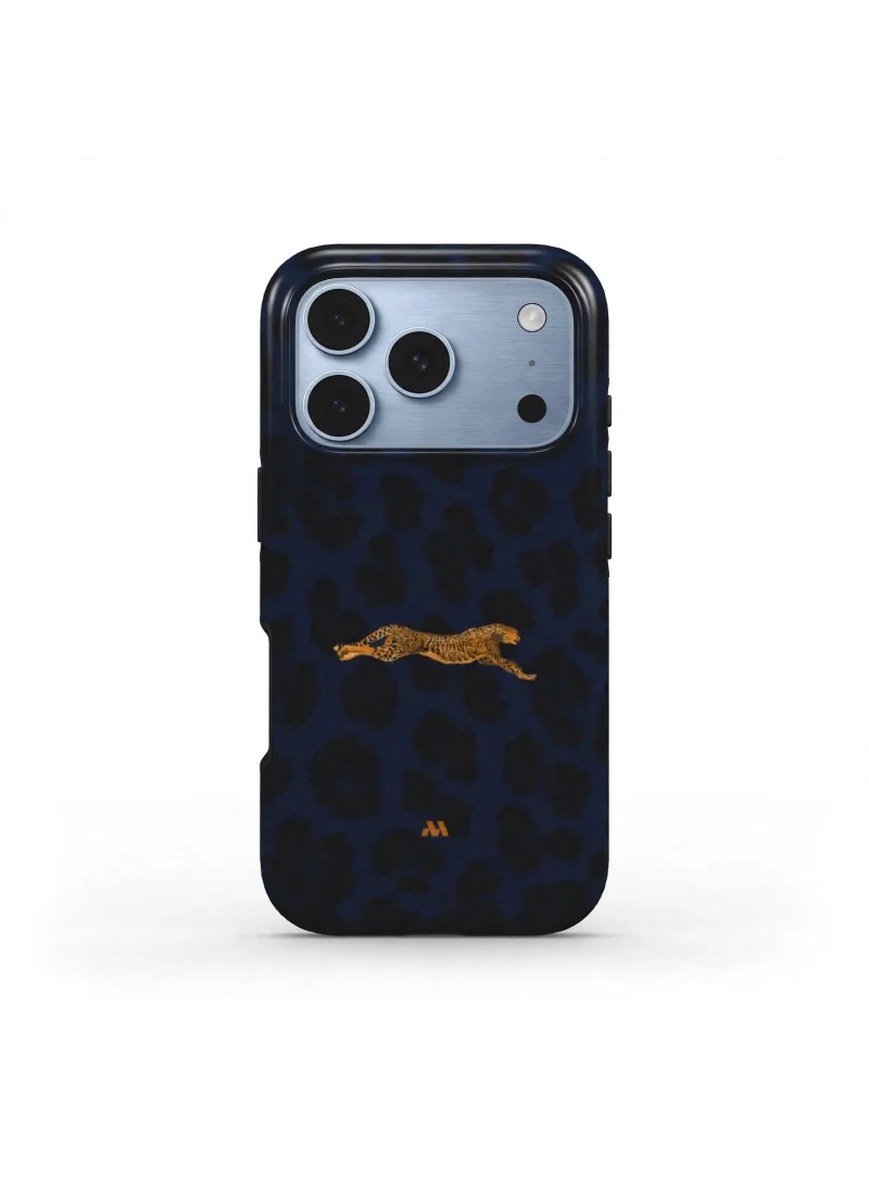 Mobcos iPhone 18 Pro Max Blue Leopard Premium Case Compatible with Hybrid Dual-Layer Hard Shell + Silicone Protection - Scratch-Resistant Shockproof Mobile Cover