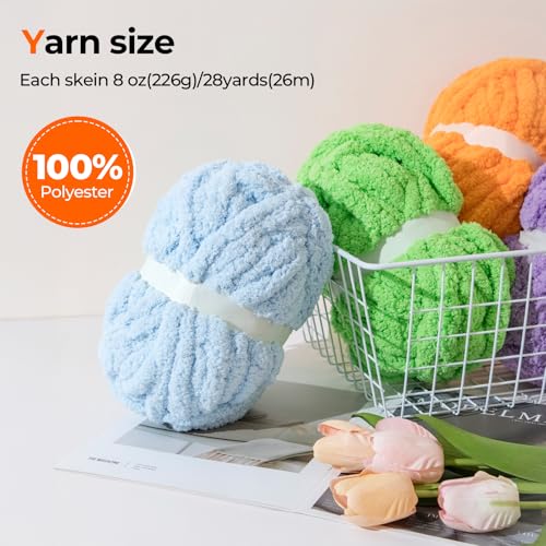 HouseABC Chunky Yarn for Hand Knitting Soft Jumbo Bulky Fluffy Chenille Yarn for Crocheting Blanket Scarf DIY 8 Pack (Apricot Pink, 28yds, 8 Ounces Each) - Image 3