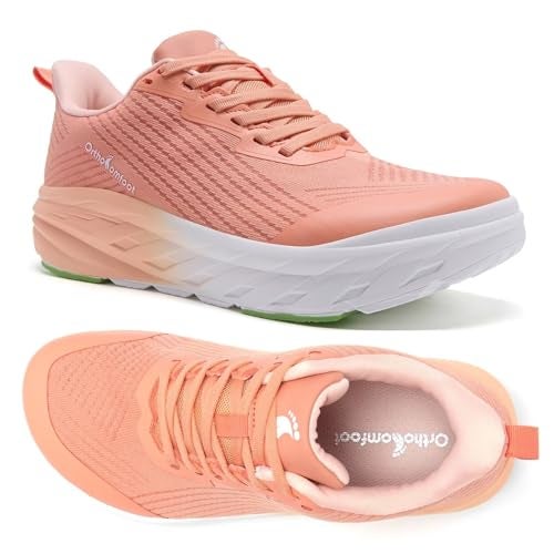 OrthoComfoot Women's Orthopedic Diabetic Wide Sneakers: Wear Cushion Plantar Fasciitis Hammer Toes Breathable Outdoor Walking Shoes, LightWeight Fashion Arch Support Heel Spur Bunions Sneakers Orange Size 7.5 - Image 1