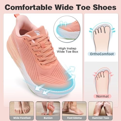 OrthoComfoot Women's Orthopedic Diabetic Wide Sneakers: Wear Cushion Plantar Fasciitis Hammer Toes Breathable Outdoor Walking Shoes, LightWeight Fashion Arch Support Heel Spur Bunions Sneakers Orange Size 7.5 - Image 2