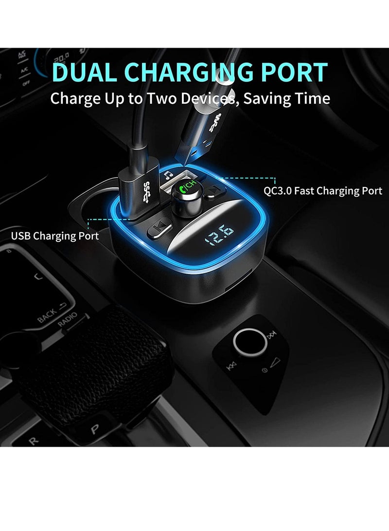 Captaintech Bluetooth FM Transmitter for Car, FM Transmitter Wireless Radio Adapter Car Kit with Dual USB Car Charger, Hands-Free Calling, Blue Light, Support TF Card, USB Disk Black - Image 3