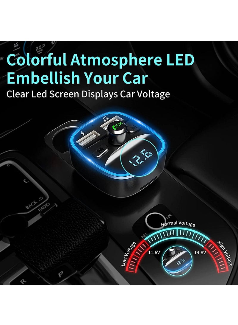 Captaintech Bluetooth FM Transmitter for Car, FM Transmitter Wireless Radio Adapter Car Kit with Dual USB Car Charger, Hands-Free Calling, Blue Light, Support TF Card, USB Disk Black - Image 5