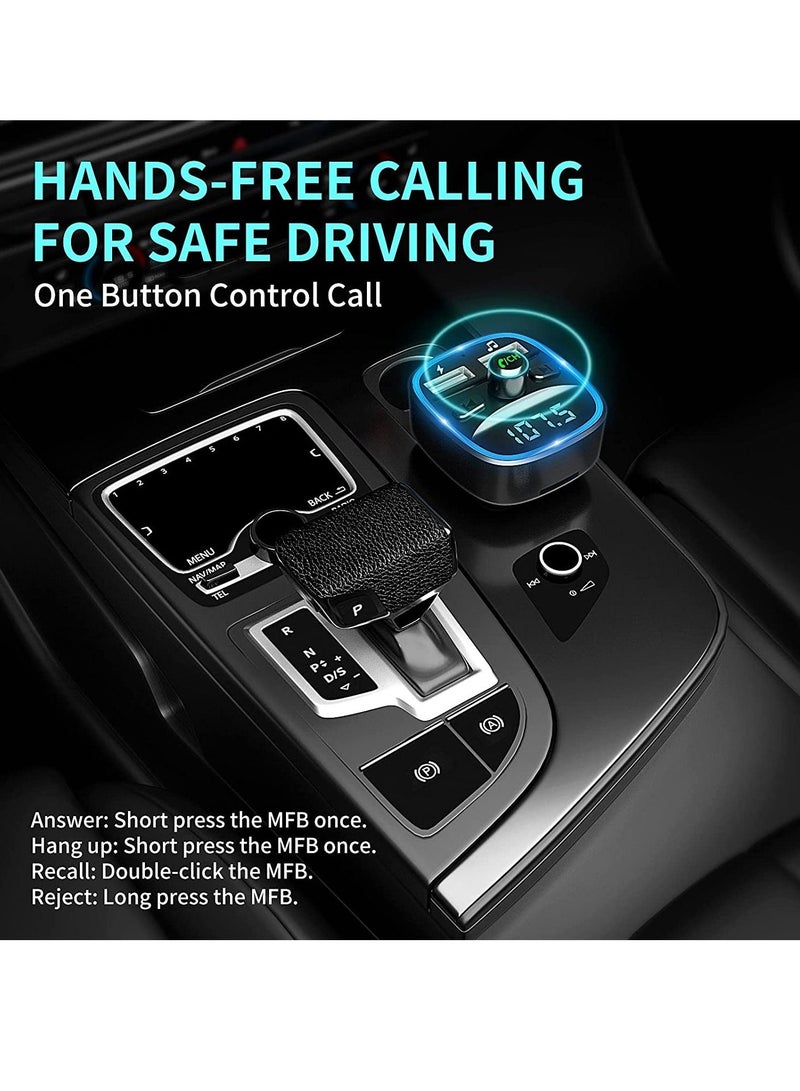 Captaintech Bluetooth FM Transmitter for Car, FM Transmitter Wireless Radio Adapter Car Kit with Dual USB Car Charger, Hands-Free Calling, Blue Light, Support TF Card, USB Disk Black - Image 4
